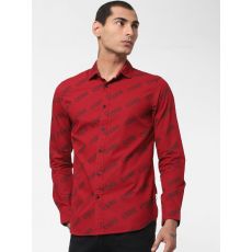 Red Full Sleeves Printed Shirt